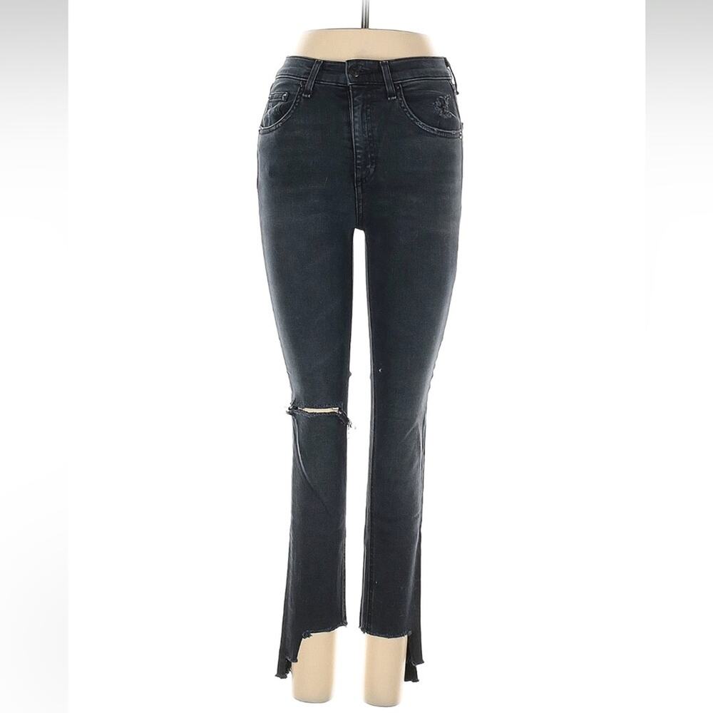 Rag & Bone High Rise Chewed Hem Skinny Faded Busted Knee Black Jeans Size 25